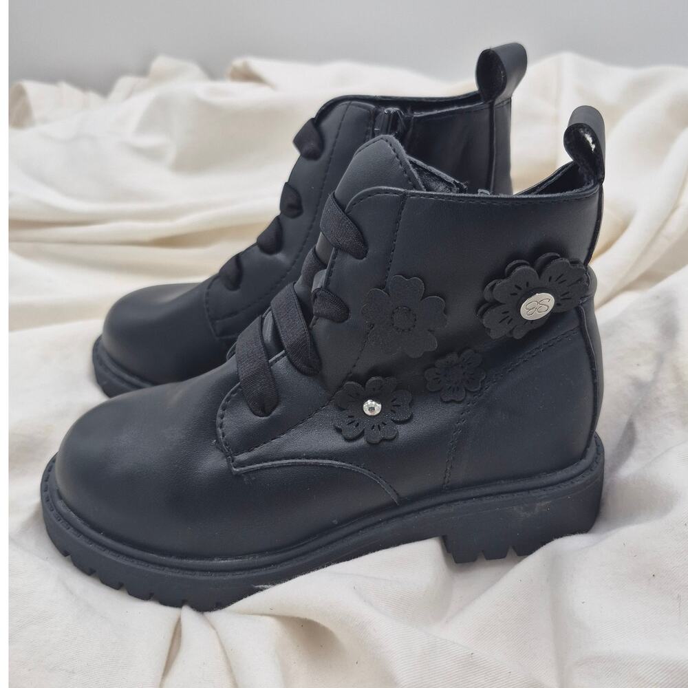 NEW Jessica Simpson black floral Daria Suki Combat Boots little girl Size 10